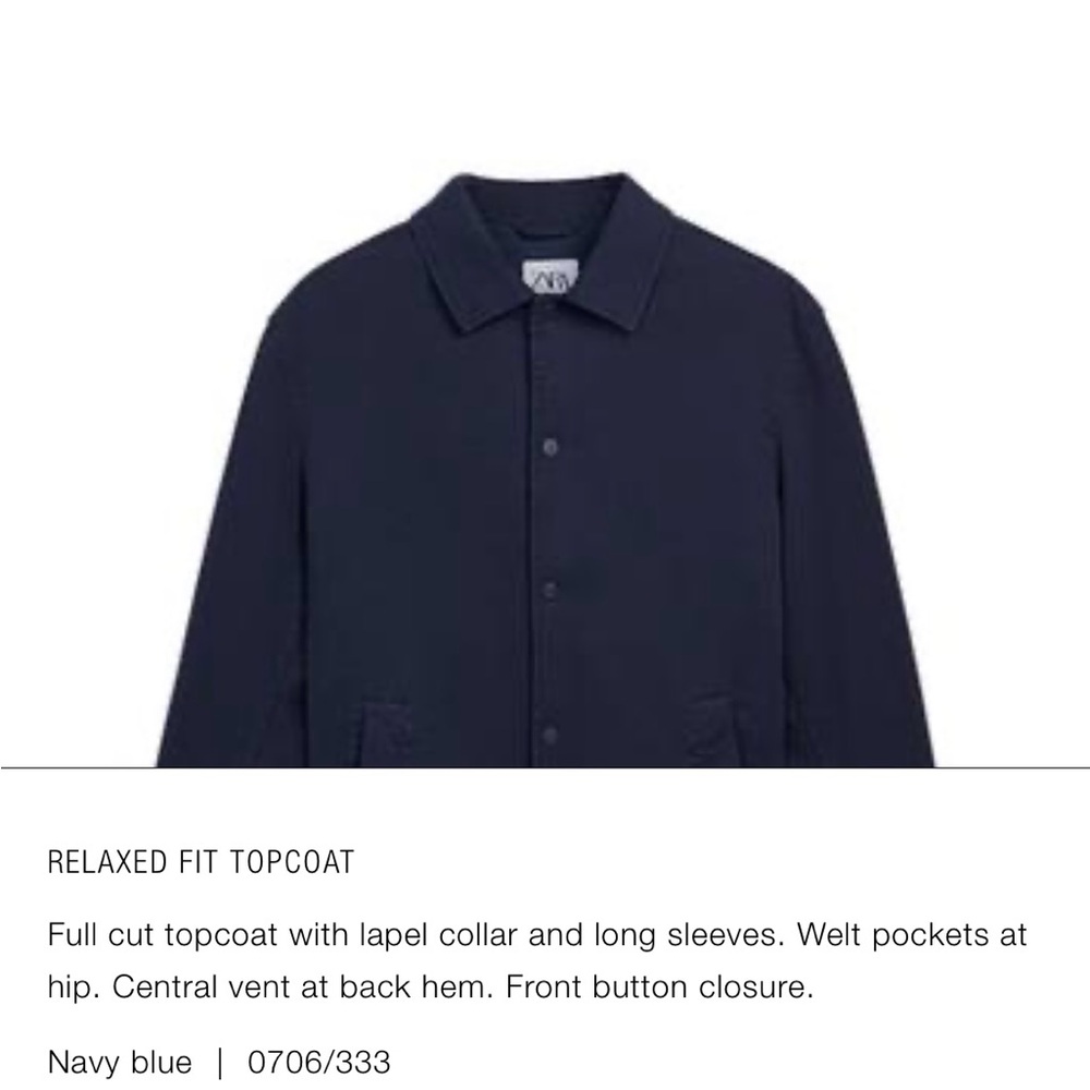 Zara navy Blue Top Coat